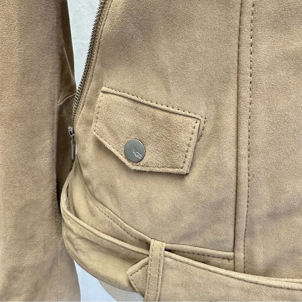 Ugg Stacey suede leather moto biker jacket belted size medium sand color - Picture 14 of 16